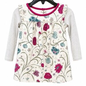 Tea Collection Girls 12-18M Dress Cream Floral Ruffle Long Sleeve Cotton